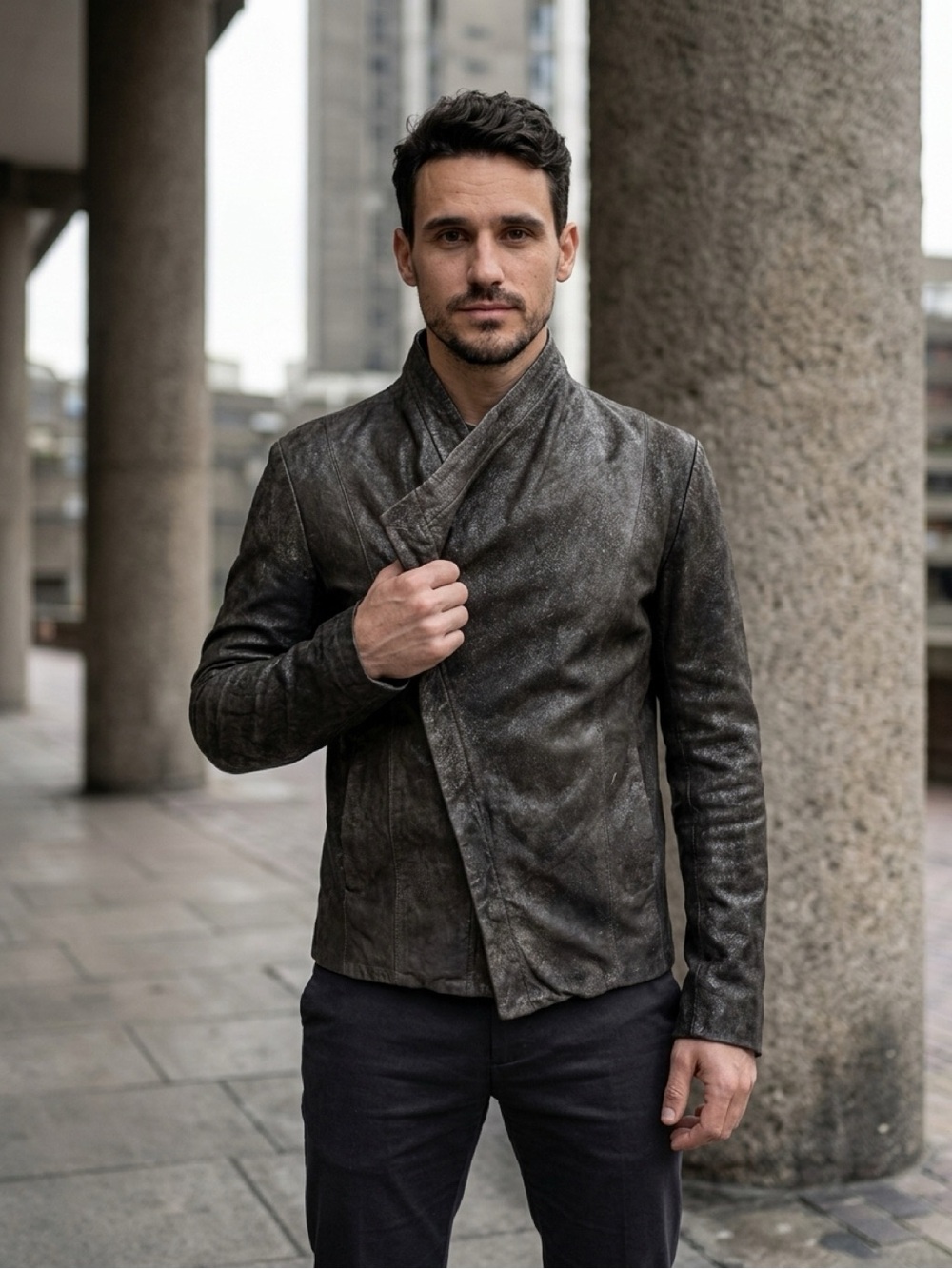 Julius Black Draped Leather Unisex Bomber Jacket Avant Garde Japanese Bikercore